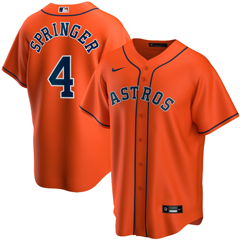 2020 MLB Men Houston Astros #4 George Springer Nike Orange Alternate 2020 Replica Player Jersey 1